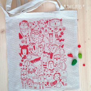 Tote bag/bolsita de playa dibujitos rojos