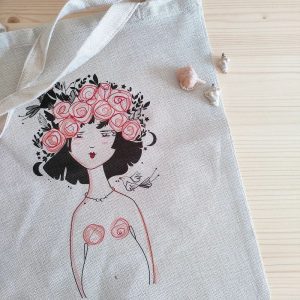 Tote bag/bolsita de playa tocado de rosas